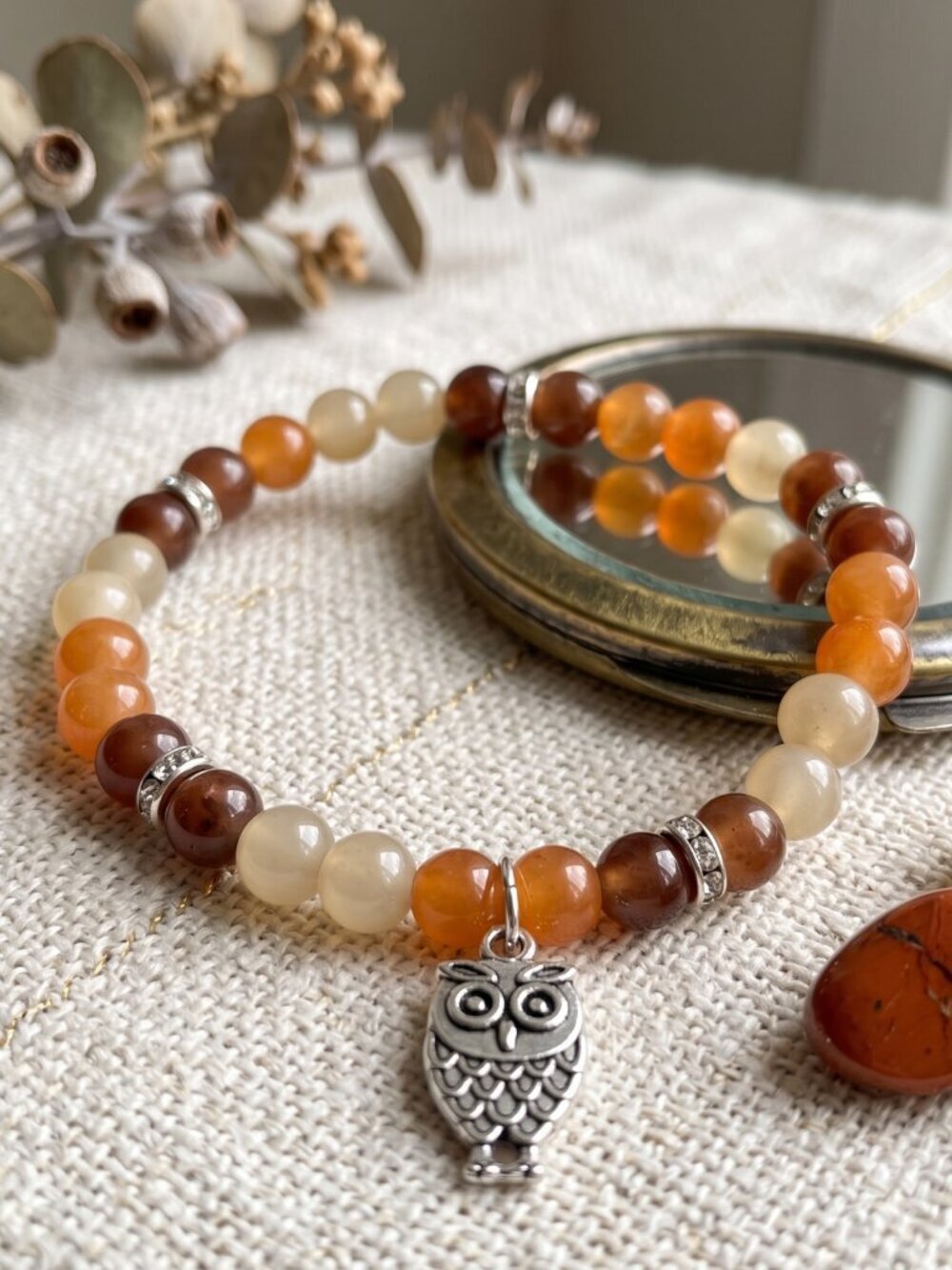 3/$20 New Handmade Glass Beaded Stretch Bracelet with Silver Owl Charm